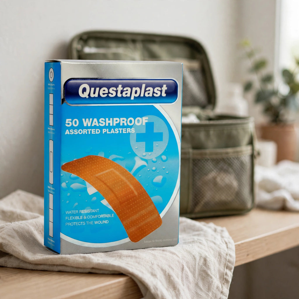 Questaplast plasters applied to skin for minor cuts and scrapes