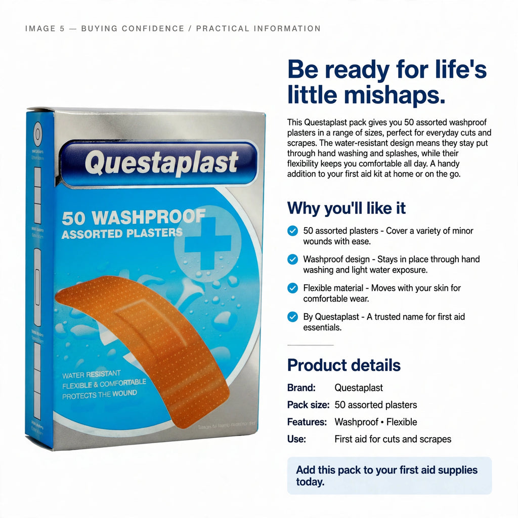 Questaplast plasters designed to stay in place through hand washing and light water exposure