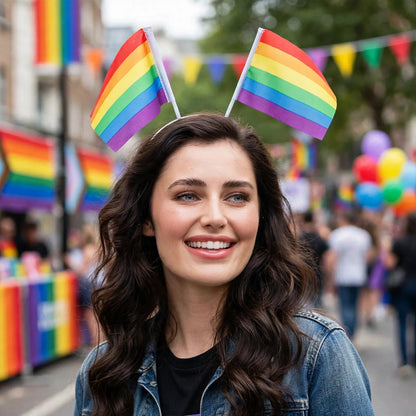 Rainbow Gay Pride Flags On A Headband worn at Pride parades, festivals, or themed events