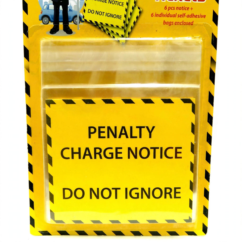 Close-up of a realistic looking joke parking ticket with clear plastic cover