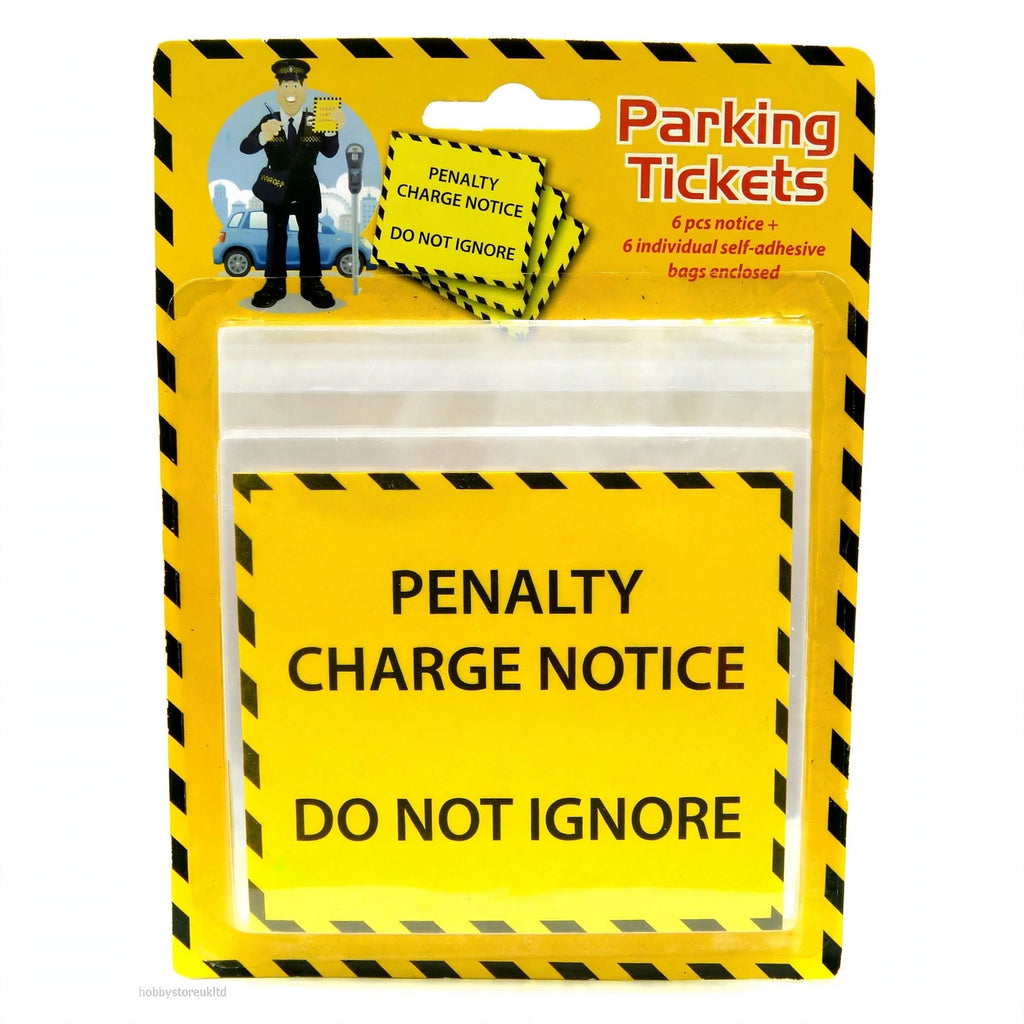 6 realistic looking joke parking tickets with clear plastic covers