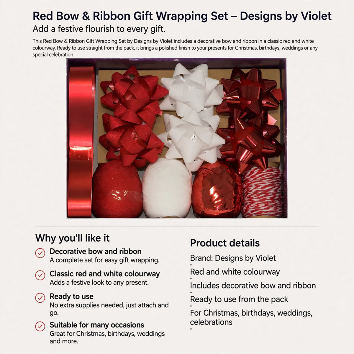 Gift wrapping set ready to use with decorative bow and ribbon included