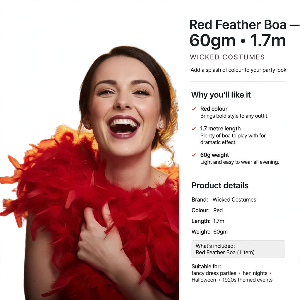 Red feather boa from Wicked Costumes suitable for parties and themed occasions