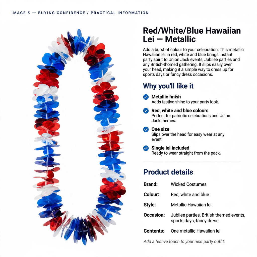 Single metallic Hawaiian lei slips over the head for easy wear