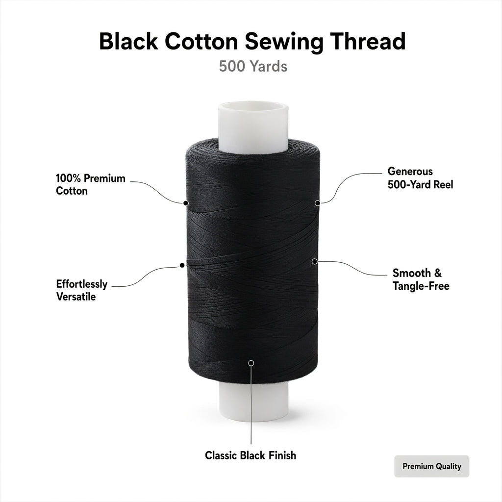 Black Cotton Sewing Thread 500 Yards