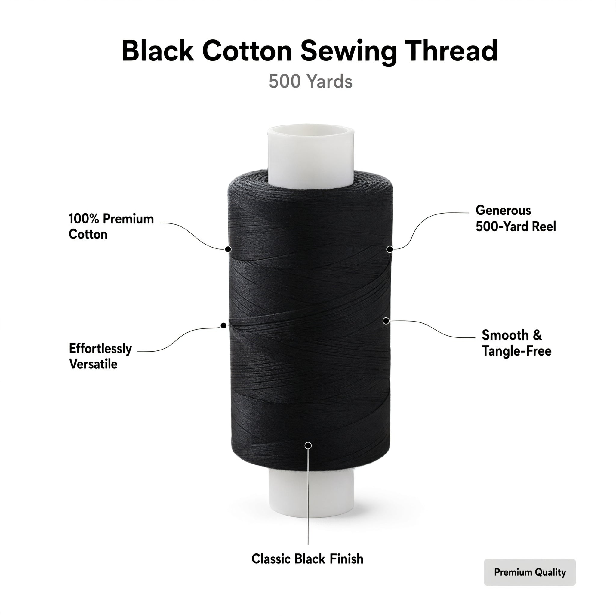 Black Cotton Sewing Thread 500 Yards