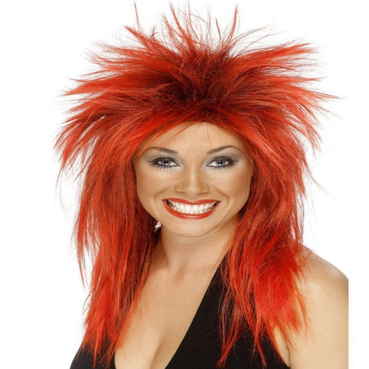 Womens 1980s Rock Diva Wig, Red, Long Mullet by Smiffys 42241