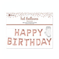 Rose Gold Happy Birthday Air Filled Foil Balloon with rose gold foil finish and Happy Birthday wording