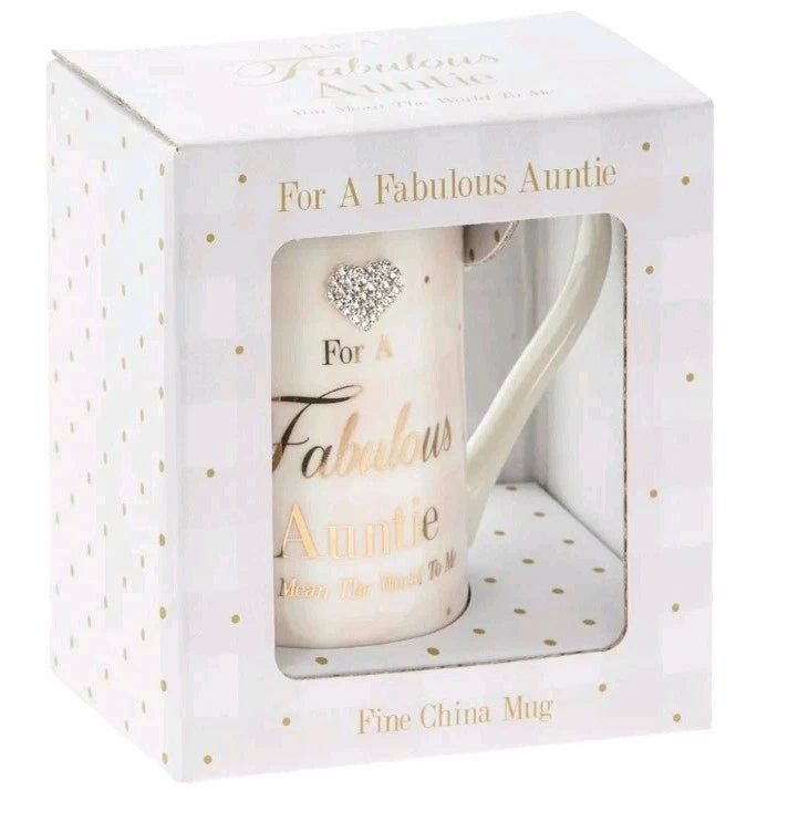 Mad Dots Fabulous Auntie Boxed Gift Mug Striped With Diamante Heart | Merthyr Tydfil | Why Not Shop Online