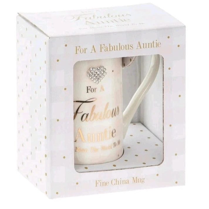 Mad Dots Fabulous Auntie Boxed Gift Mug Striped With Diamante Heart | Merthyr Tydfil | Why Not Shop Online