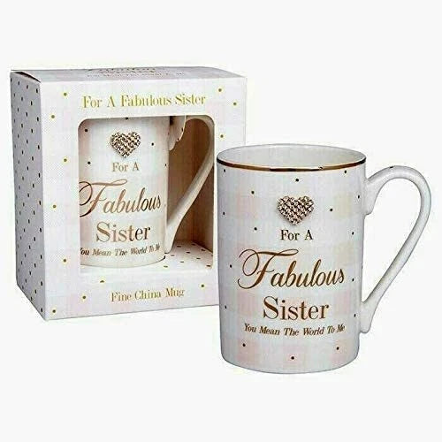 Mad Dots Fabulous Sister Boxed Gift Mug Striped With Diamante Heart | Merthyr Tydfil | Why Not Shop Online