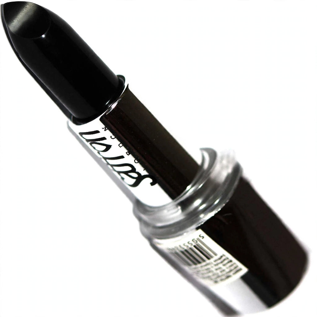 Close-up view of Saffron Black Lipsticks showing rich pigmented formula and lipstick bullet
