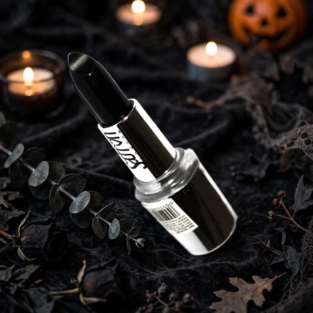 Saffron Black Lipsticks used for Halloween, gothic, cosplay, or alt-beauty looks