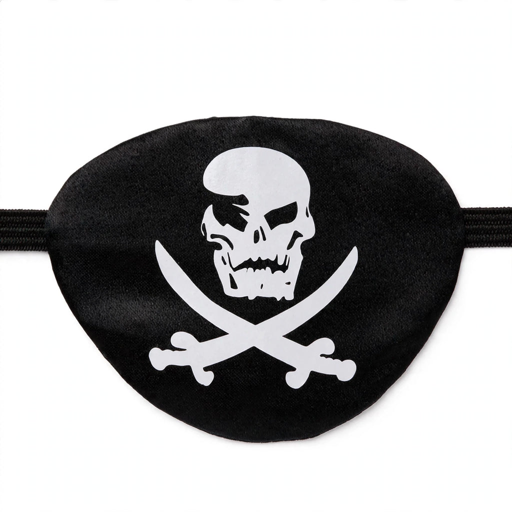 Close-up of Satin Pirate Eye Patch showing black and white satin material and elastic strap