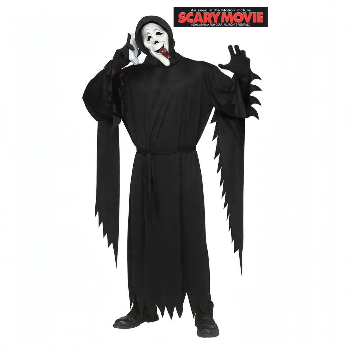 Scary Movie Waass-Up! adult costume with hooded robe, gloves, and mask