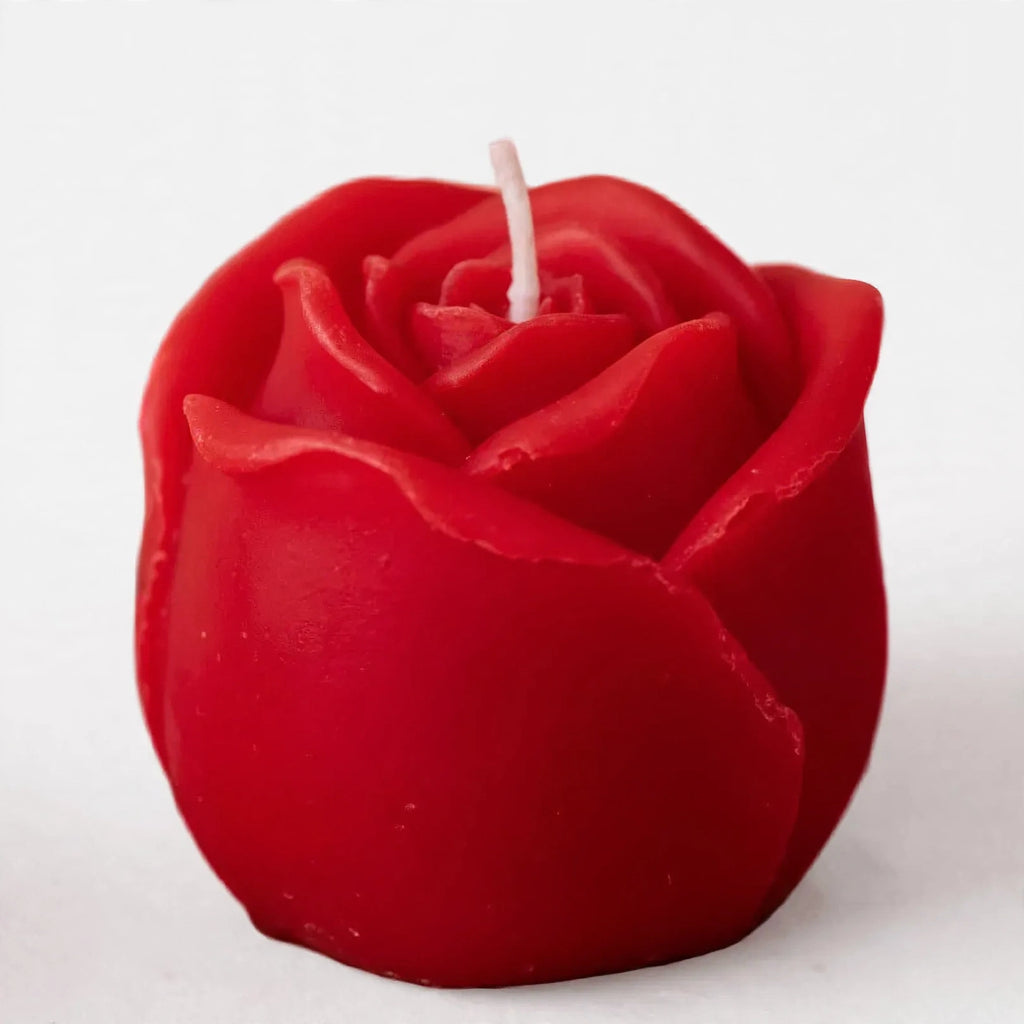 Close-up view of the rose shaped scented candle