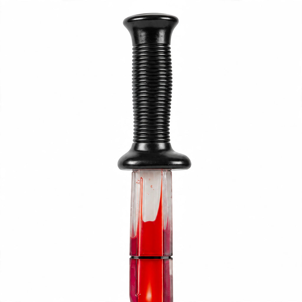 Close-up view of the Scream Ghost Face Bloody Knife showing the red liquid inside the plastic blade