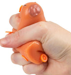 Hand squeezing the Scrunchems Sticky Squishy Capybara toy showing its squishy stretchy texture