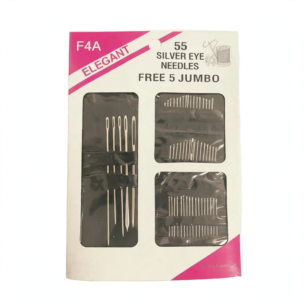 Set of 55 hand silver eye sewing needles in assorted sizes