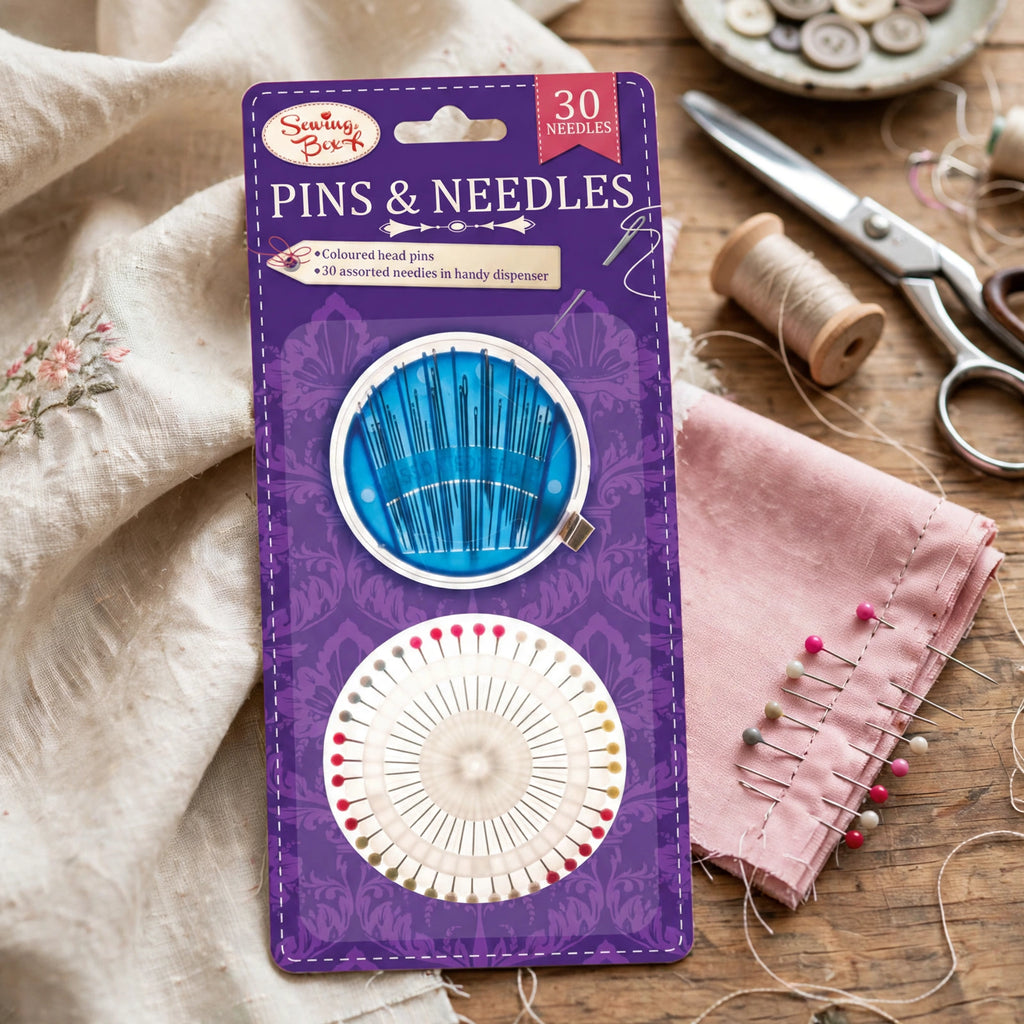 Sewing Box assorted coloured pins and needles used in sewing kit for dressmaking and crafts