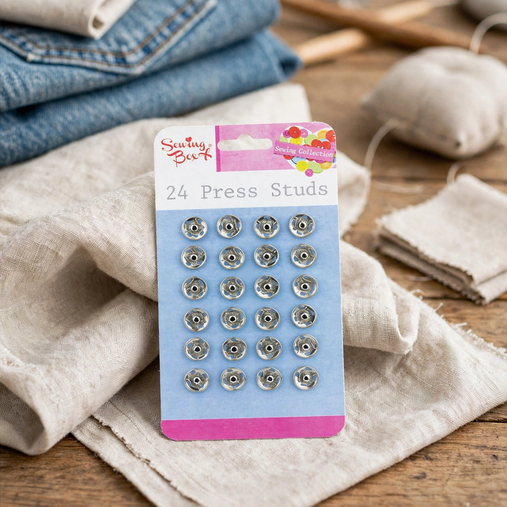 Silver press studs from Sewing Box used for garment repairs and alterations