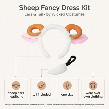 Features sheep ears headband and tail included in one size kit