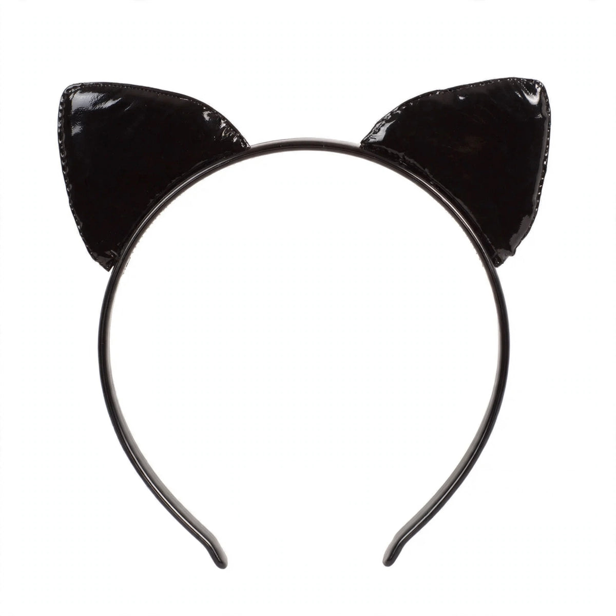 Close-up view of Shiny Black Cat Ears Headband highlighting glossy black cat-ear shape