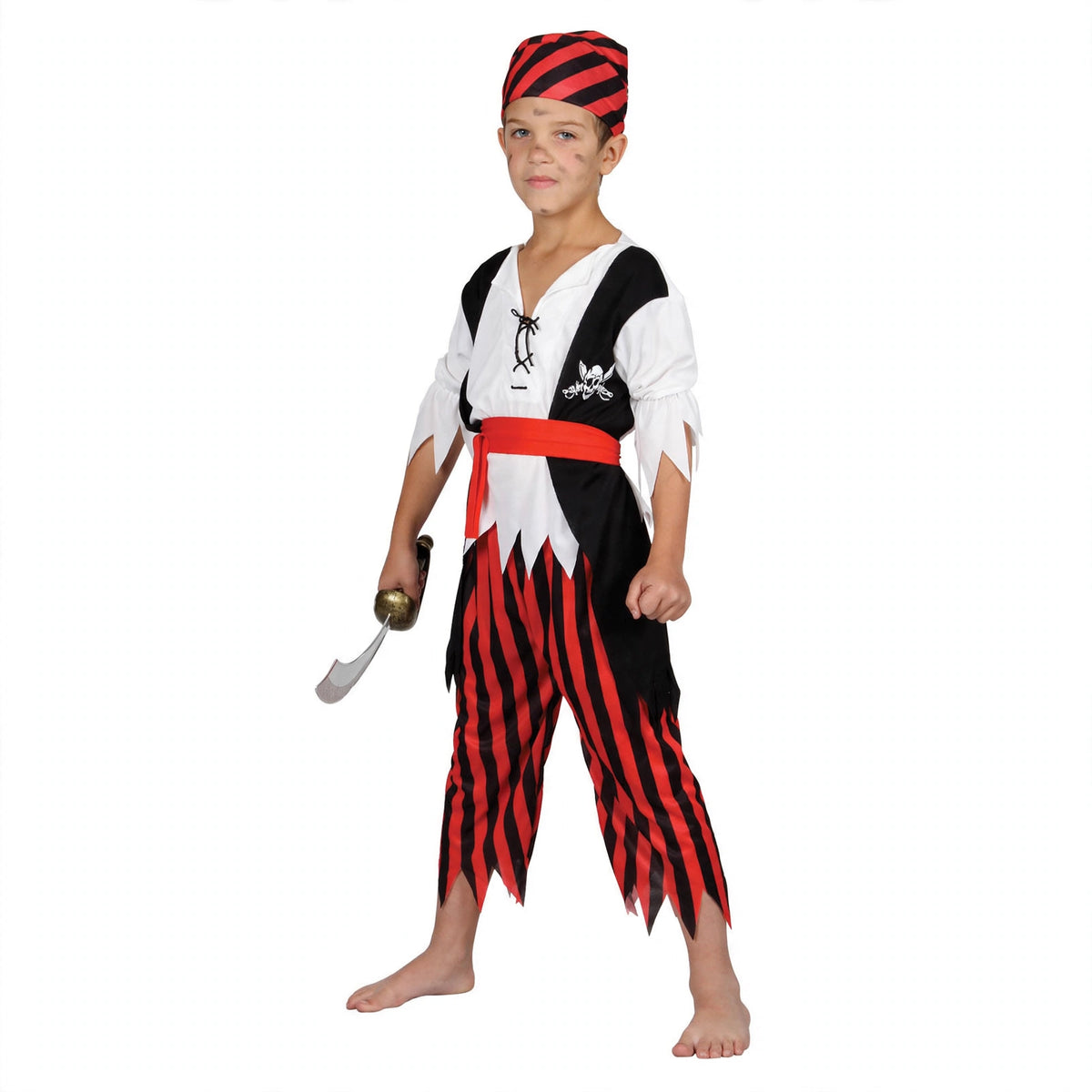 Shipwreck Pirate Boy Fancy Dress Costume with shirt, waistcoat, trousers, belt, and bandana