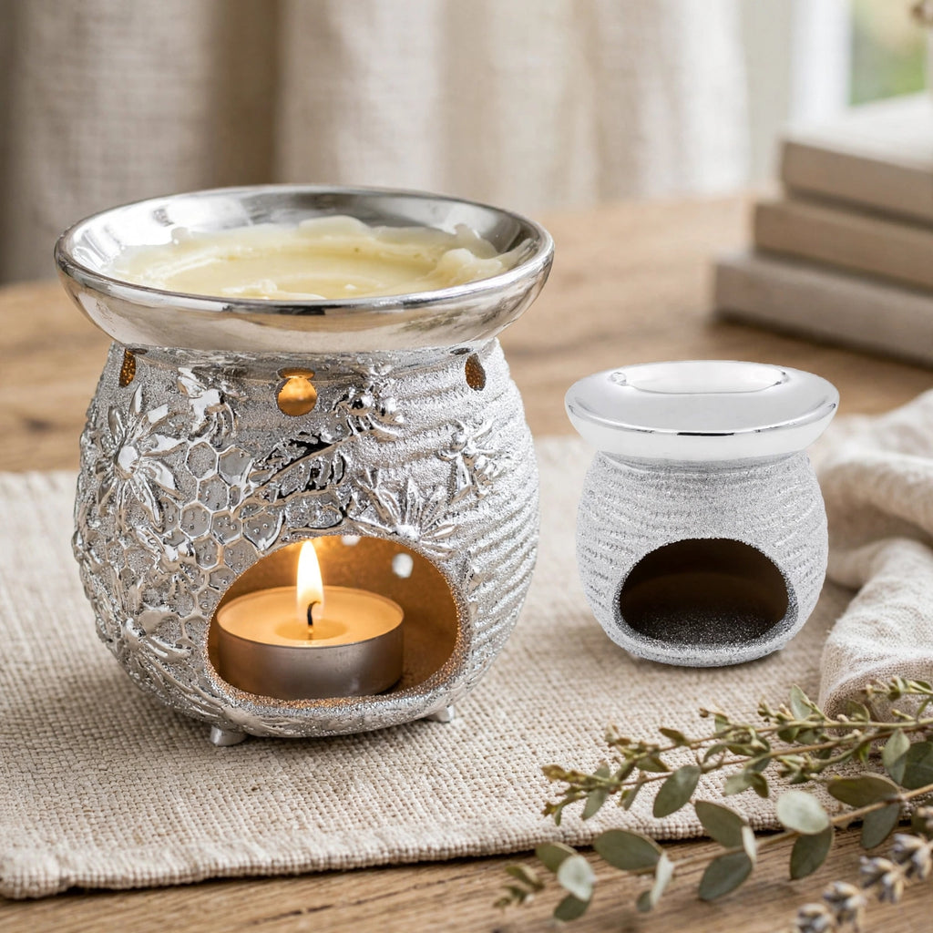 Silver Art Bees Wax Melt Oil Burner displayed as home fragrance accessory