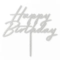 Silver Glitter Happy Birthday Cake Topper with glittery Happy Birthday wording