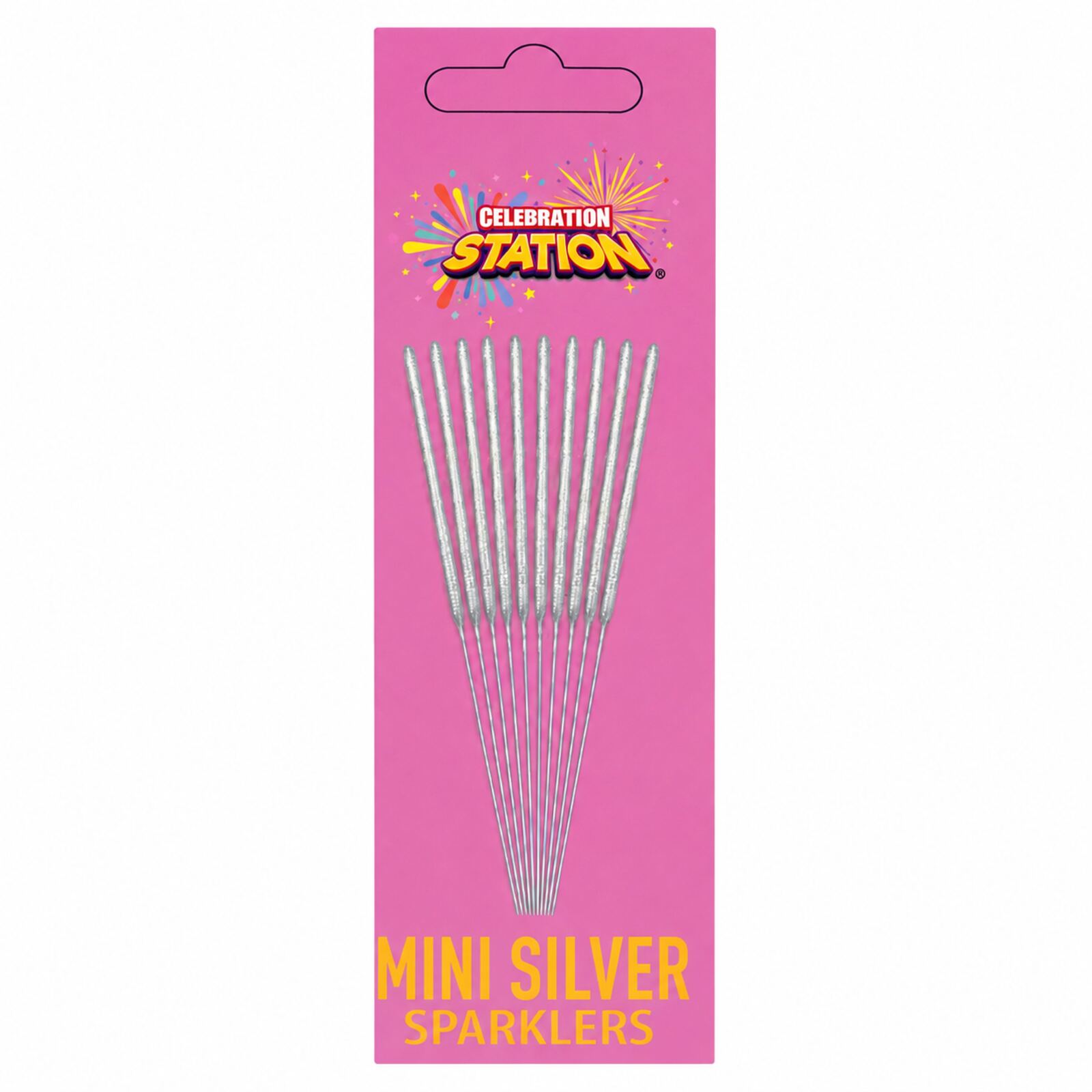 Celebration Station Mini Silver Sparklers 10 pack on white background