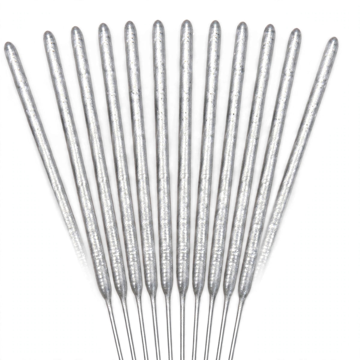 Close-up view of silver mini sparklers with straight design