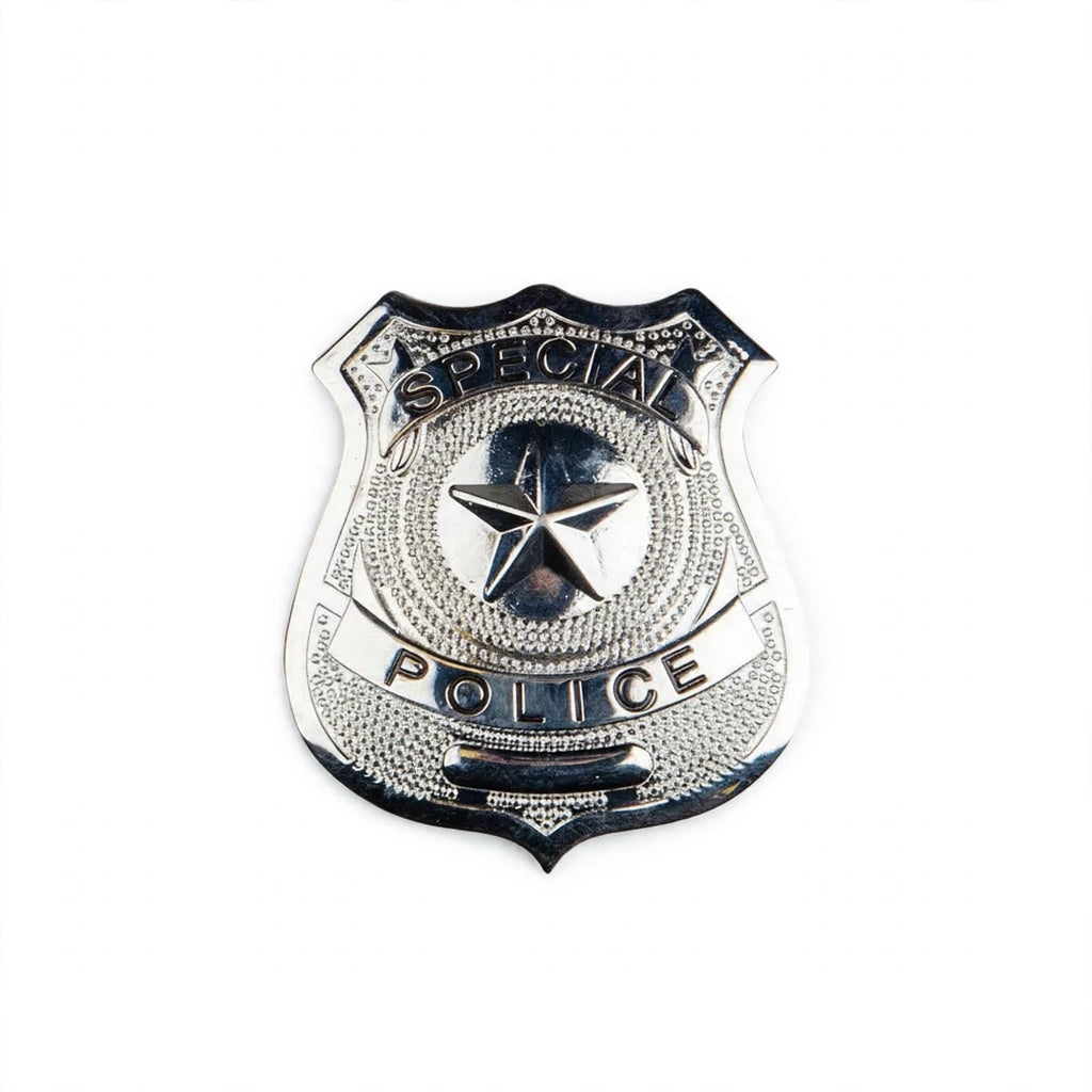 Silver Police Badge with star-shaped design and polished finish