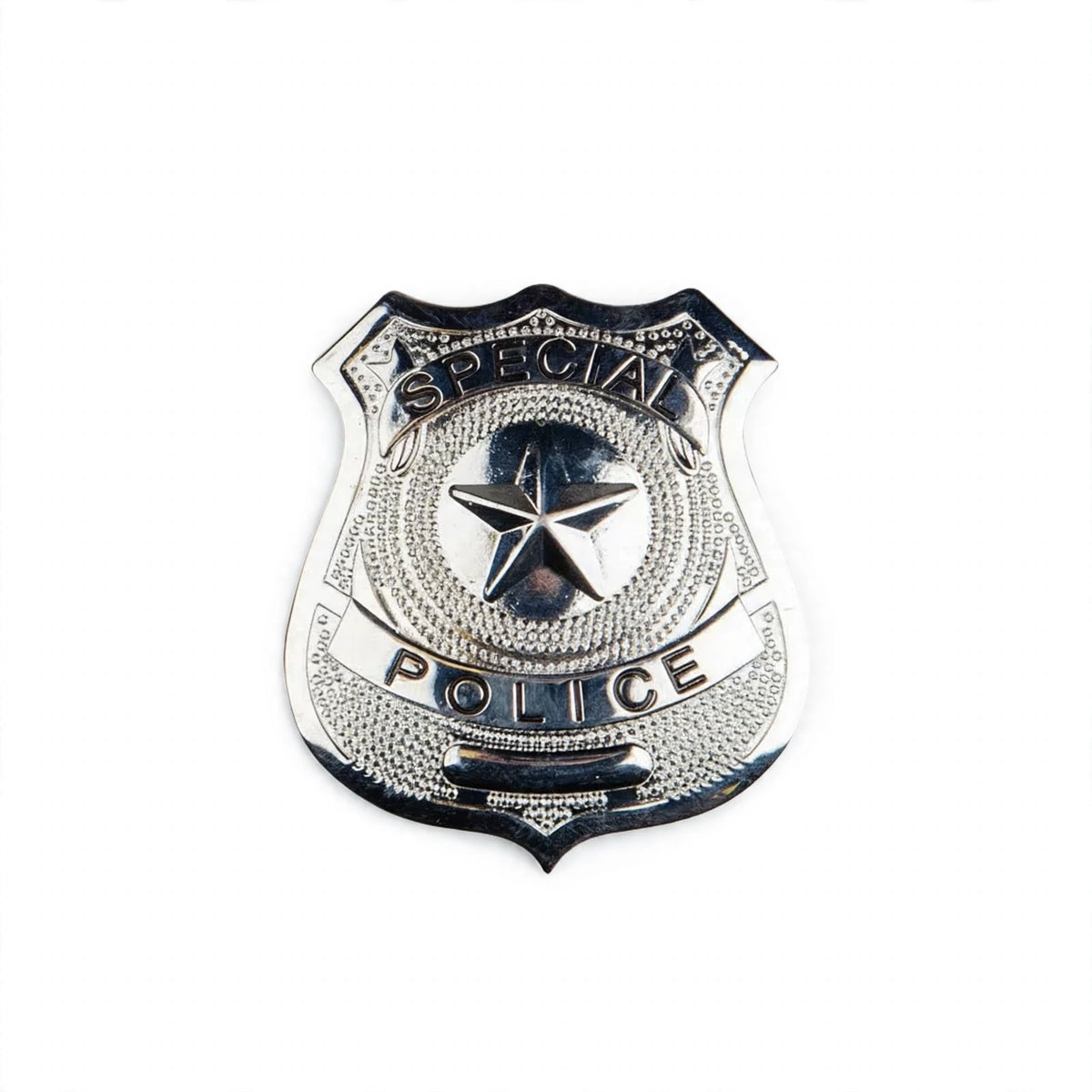 Silver Police Badge with star-shaped design and polished finish