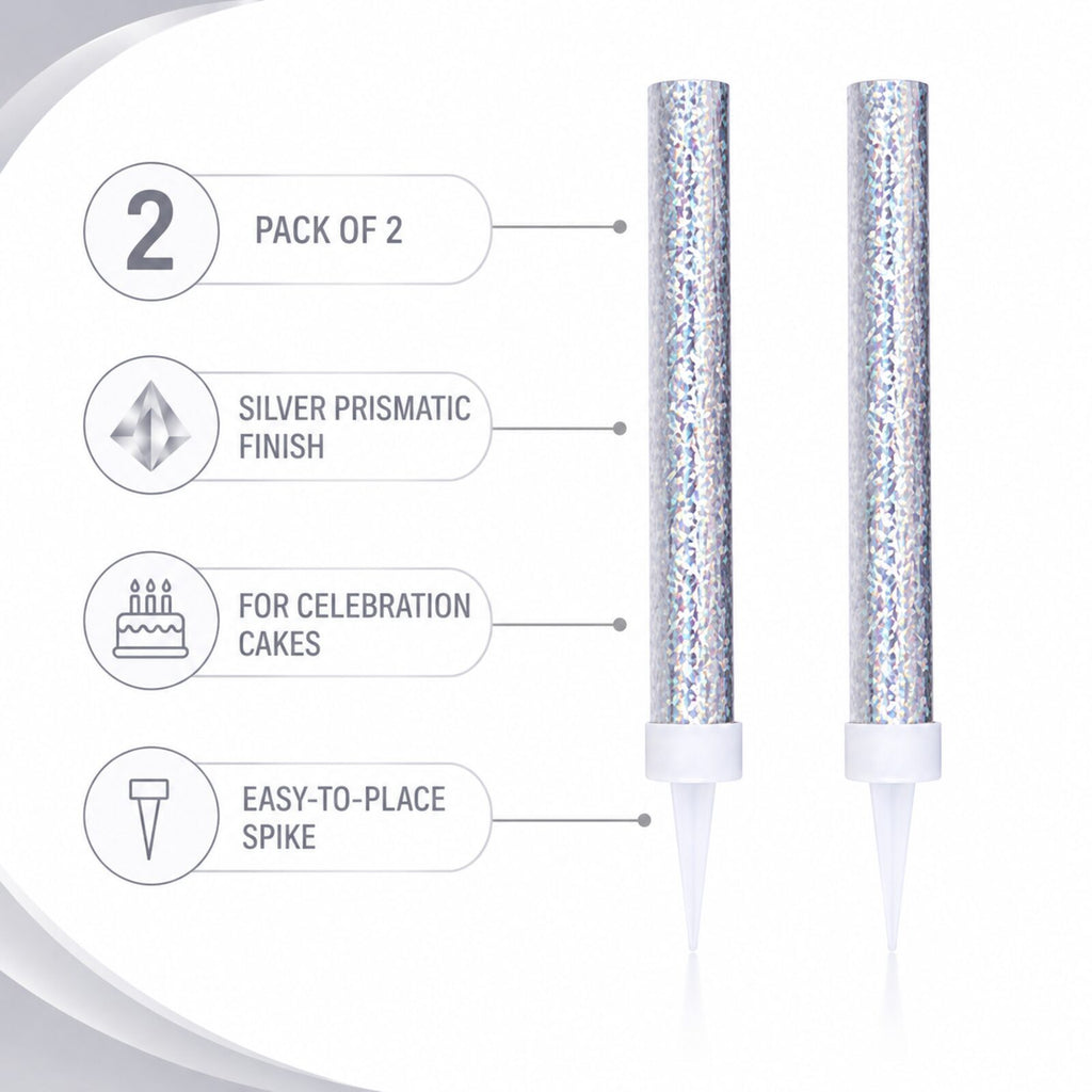 Silver prismatic ice cake decorations pack of two with key product features
