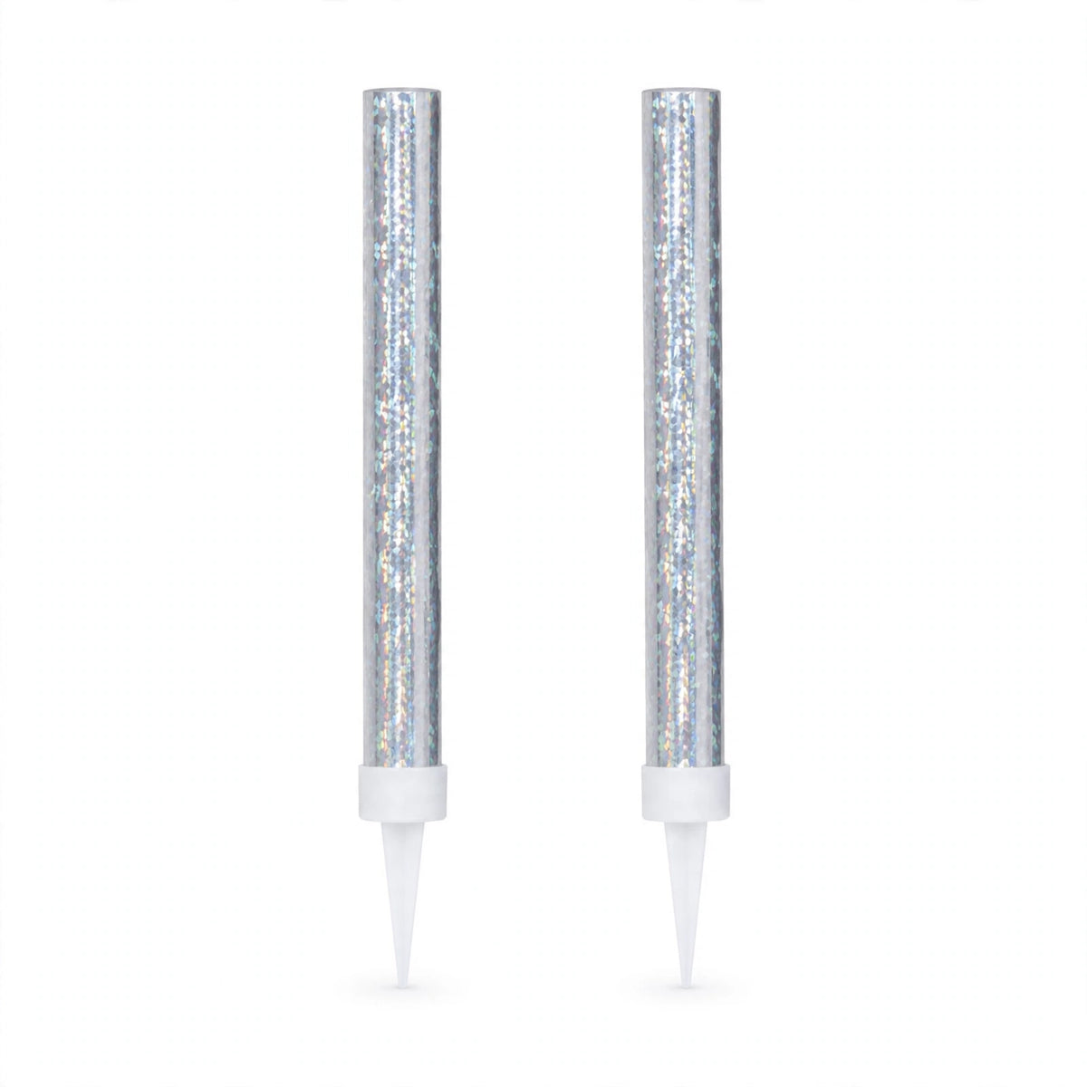 Silver prismatic ice fountain cake decorations pack of 2 with slim foil wrapping and pointed spikes