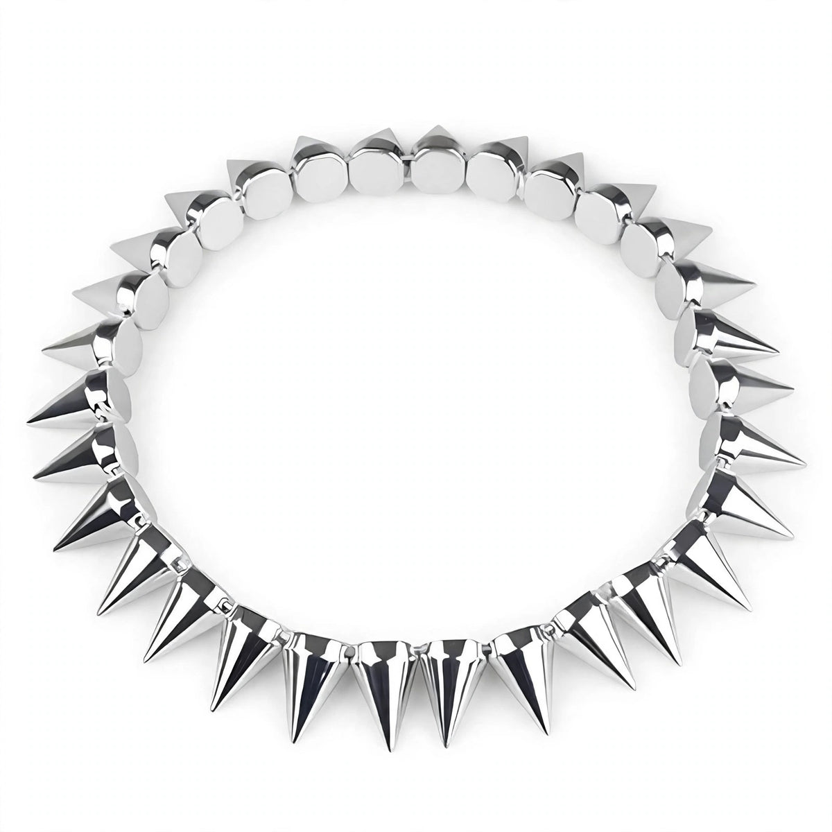 Silver Spike Punk Rocker Necklace with metal spike design and silver colour