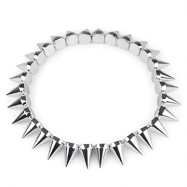 Silver Spike Punk Rocker Necklace with metal spike design and silver colour