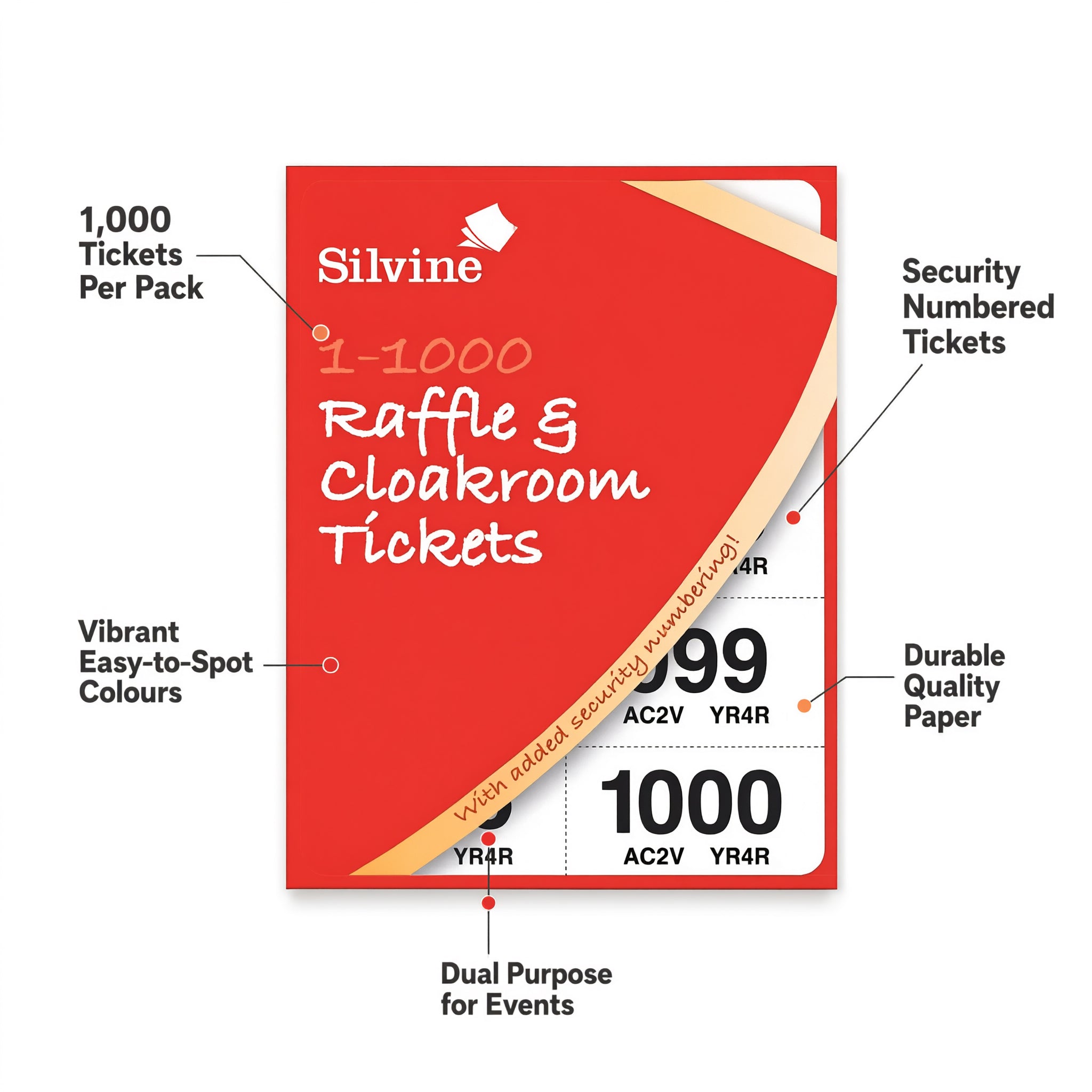 Silvine 1000 Cloakroom Raffle Tickets Security Numbered