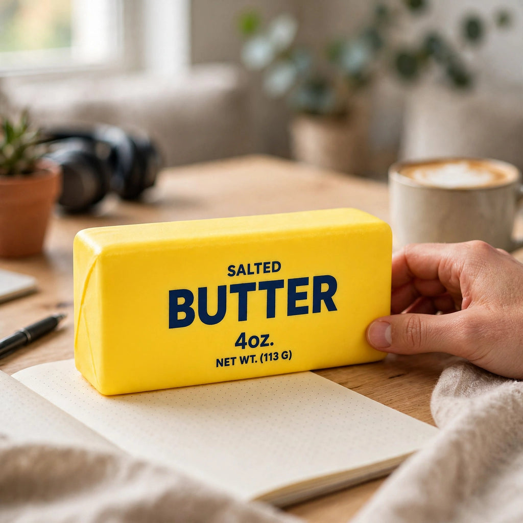 Salted butter squishy toy displayed as a novelty or sensory toy