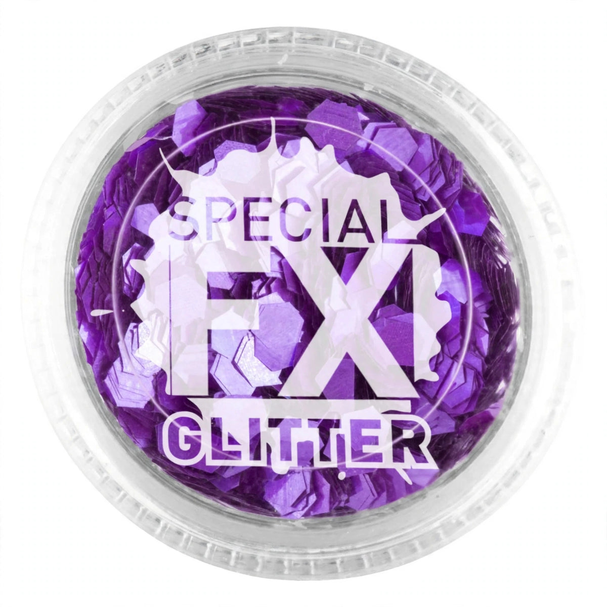 Close-up of purple loose glitter for face and body application
