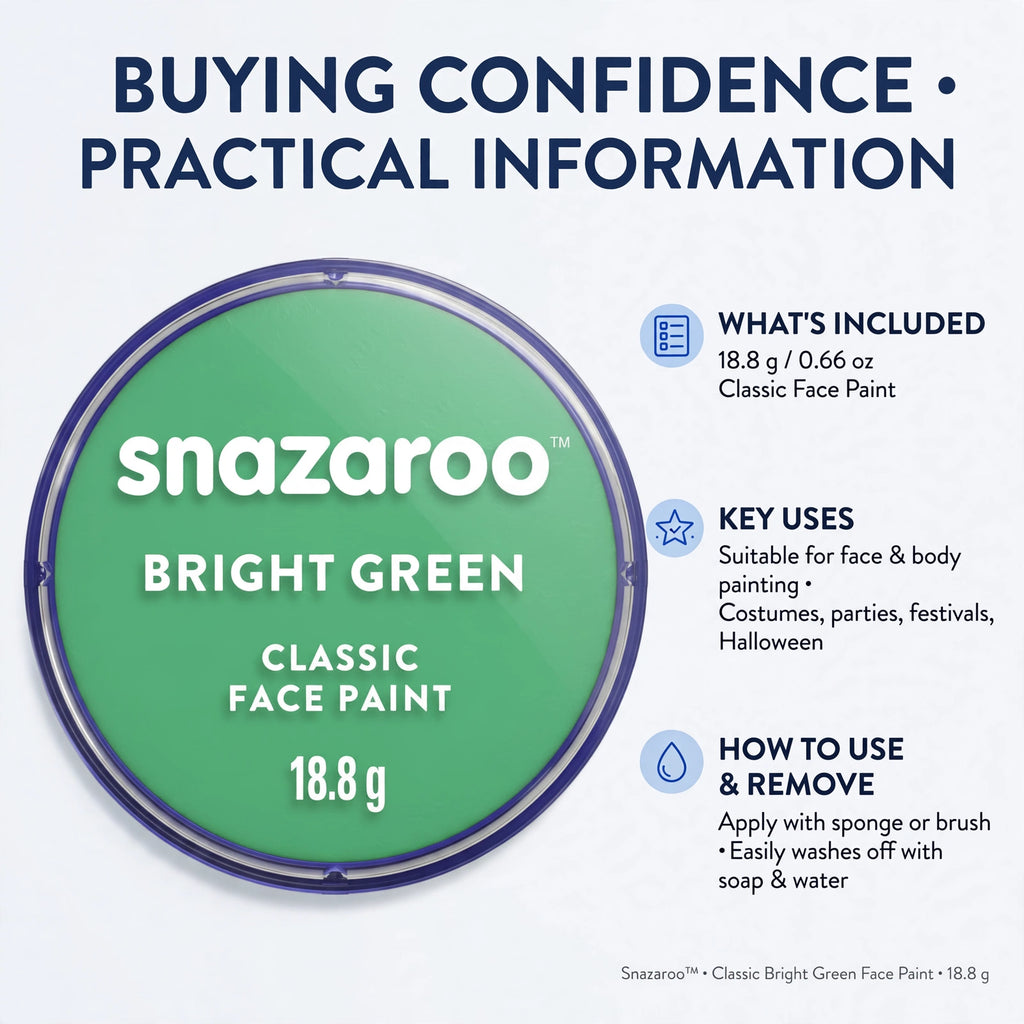 Information about Snazaroo Classic Bright Green Face Paint with hypoallergenic formula