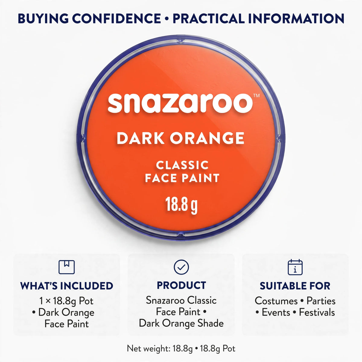 Details about Snazaroo Classic Dark Orange Face Paint's application and versatility