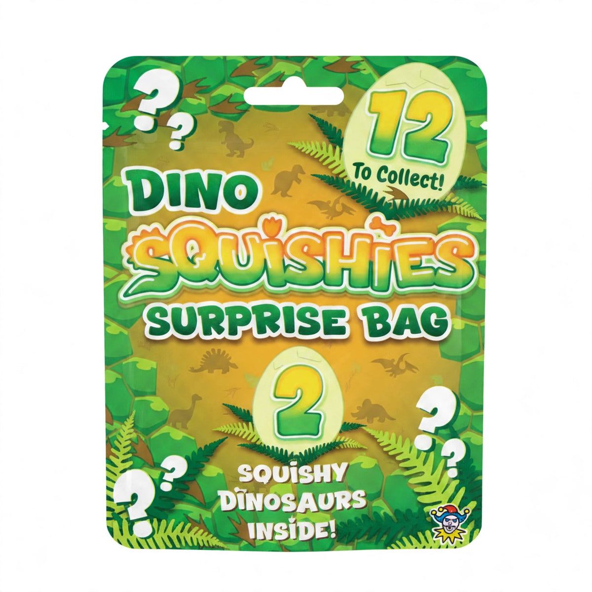 Close-up view of two assorted dinosaur squishies made of slow-rise foam