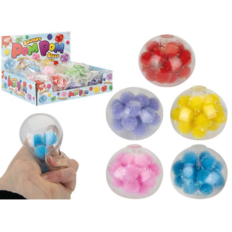 Squishy Pom Pom Balls 6.5cm - Assorted Designs (One Single)