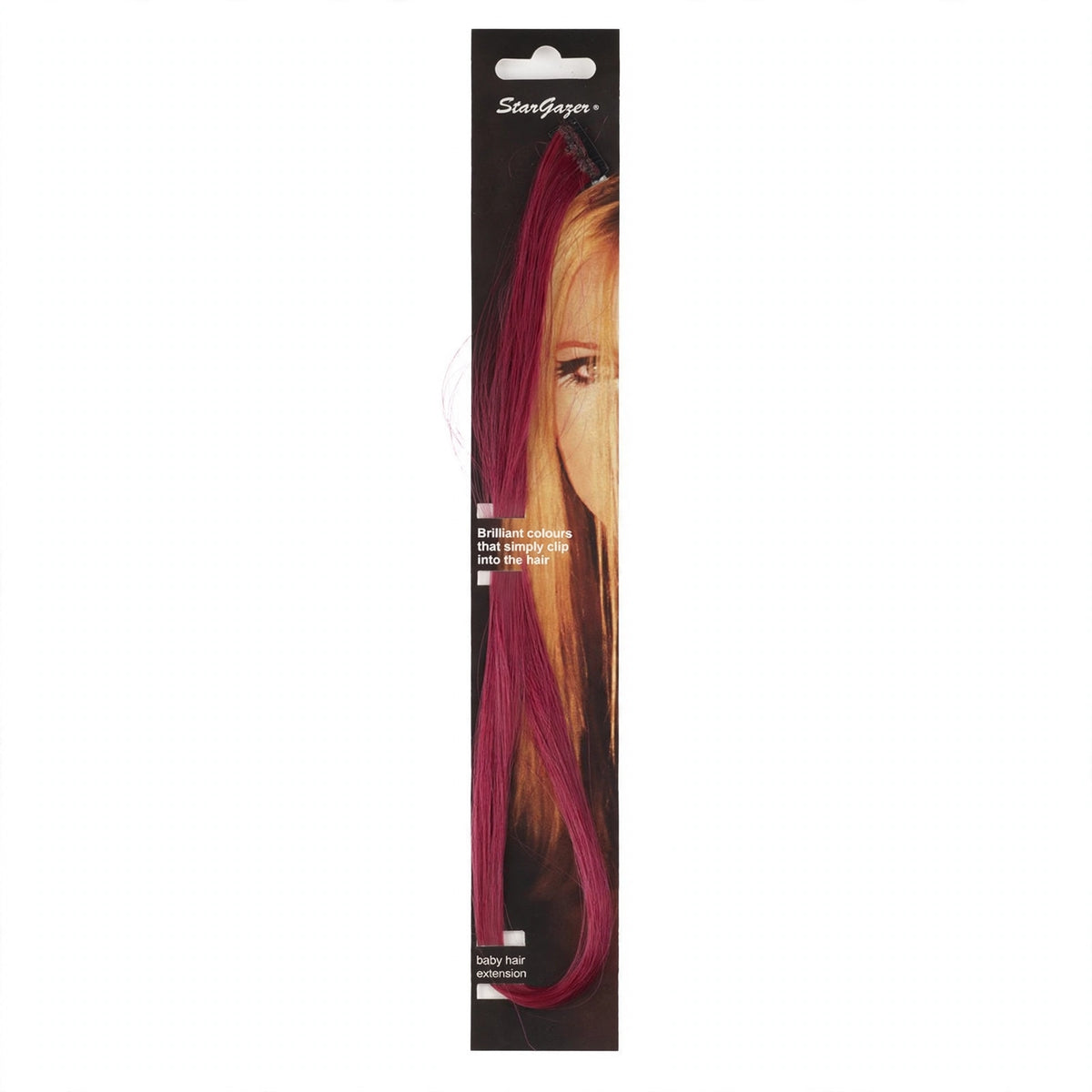 Stargazer Baby Hair Extension Flame with vivid orange-red colour clipped in hair