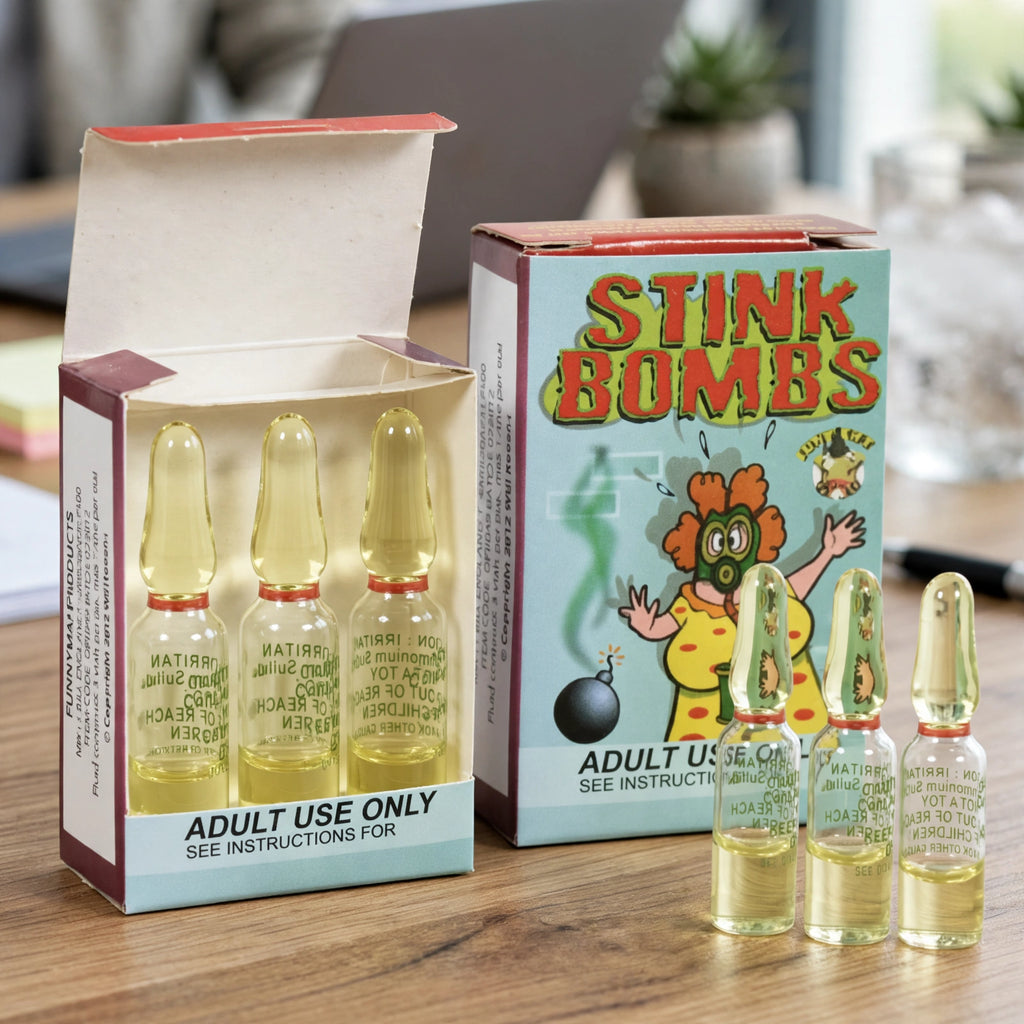 Henbrandt Stink Bombs displayed in a party setting ready for use