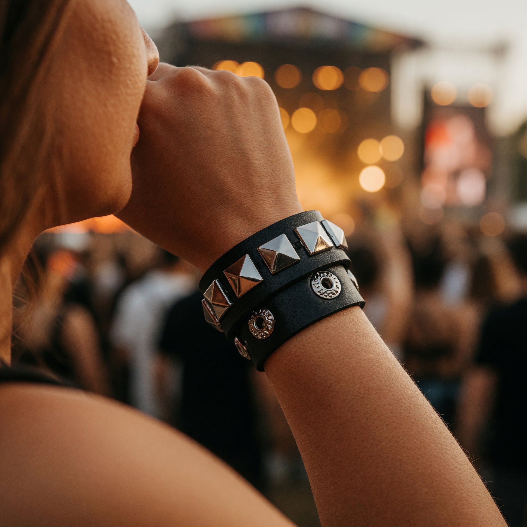 Studded Punk Wristband Black and Silver