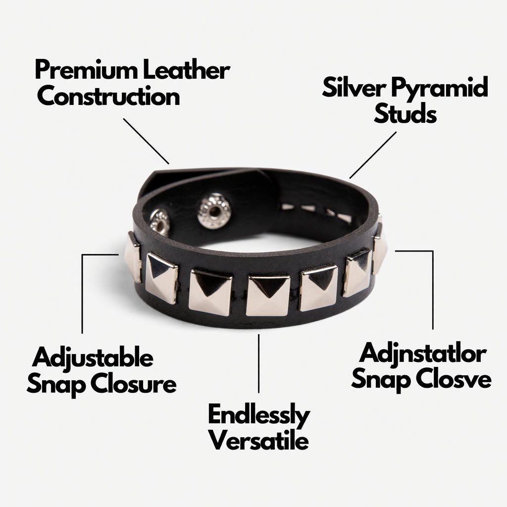 Studded Punk Wristband Black and Silver – product image 2