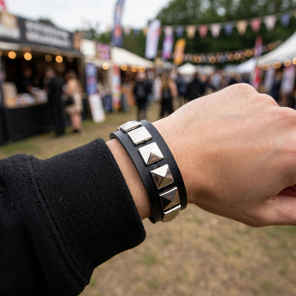 Studded Punk Wristband worn as a punk accessory for themed events